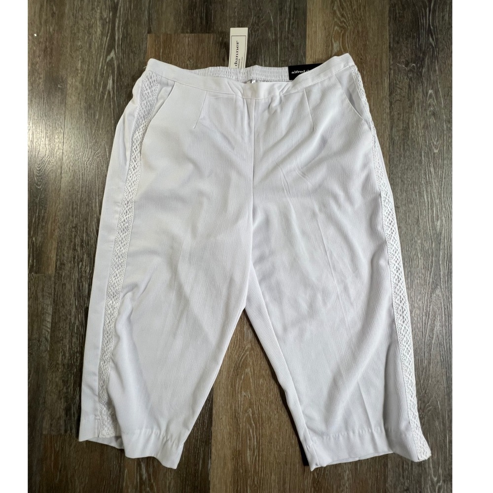 Alfred Dunner Capri Pants Women 18W White Crochet Lace Trim Elastic Waist 4547